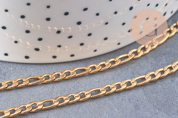 Chaine figaro acier 304 inoxydable doré IP 14 carats 5.5mm, x1 metre (G2105)