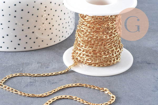 Chaine figaro acier 304 inoxydable doré IP 14 carats 5.5mm, x1 metre (G2105)