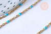 Collier Chaîne fine acier doré inoxydable émail bleu turquoise 43cm, sans nickel, x1 G7113