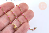 Collier Chaîne fine avec fermoir acier doré inoxydable émail rose 45cm, création bijoux fantaisie sans nickel, x1 (G7130)
