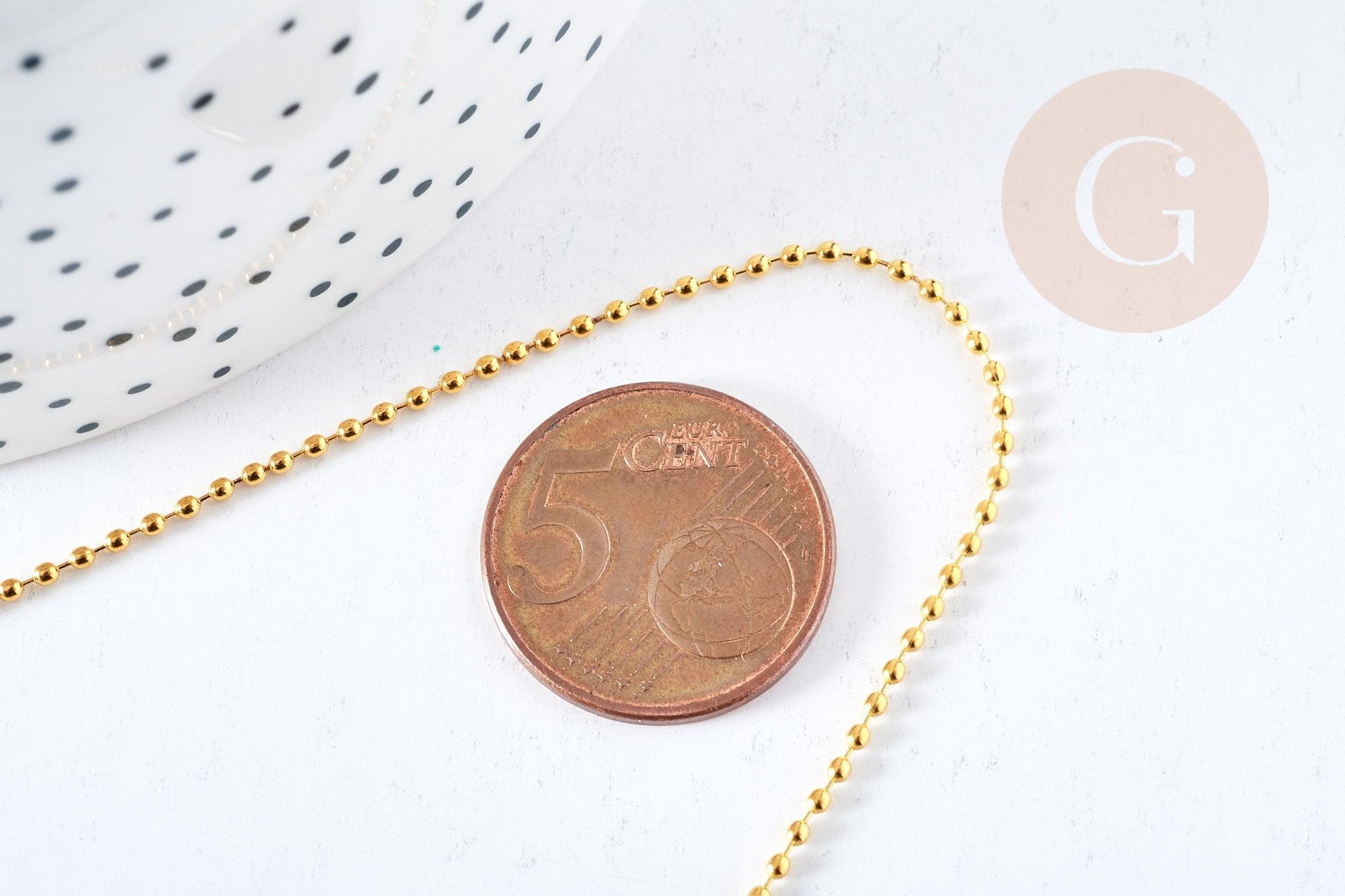 Collier Chaine fine boule laiton doré facettes 45.5cm-1.5mm avec extension,chaine collier en laiton, chaine avec fermoir, x1 (G8586)
