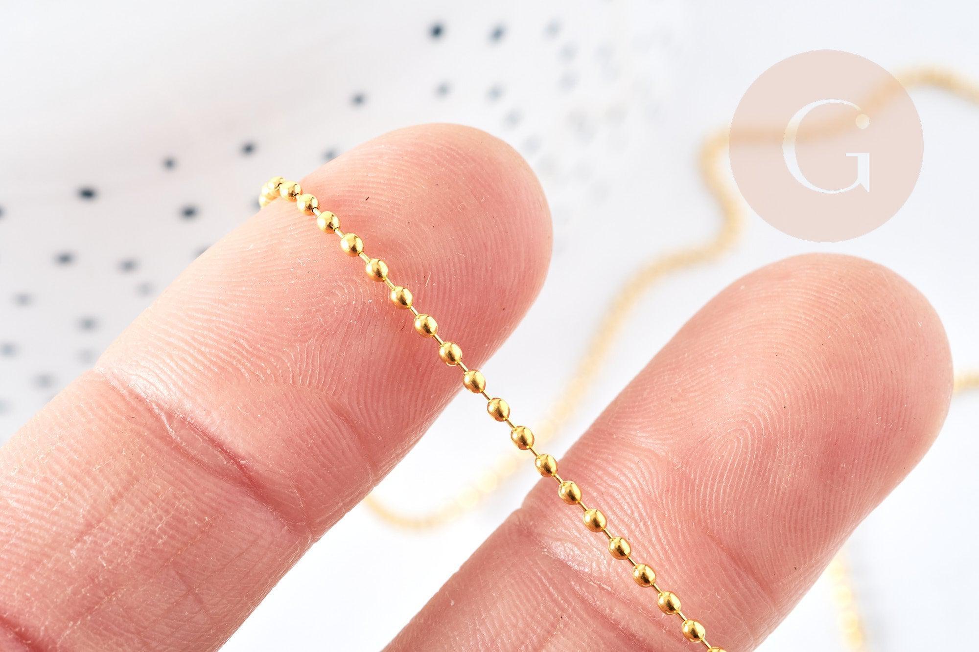 Collier Chaine fine boule laiton doré facettes 45.5cm-1.5mm avec extension,chaine collier en laiton, chaine avec fermoir, x1 (G8586)