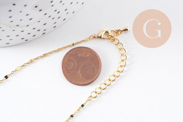 Chaine fine complète avec fermoir collier cuivre doré fantaisie 16K 1.3 mm-45cm, x1 (G0309)