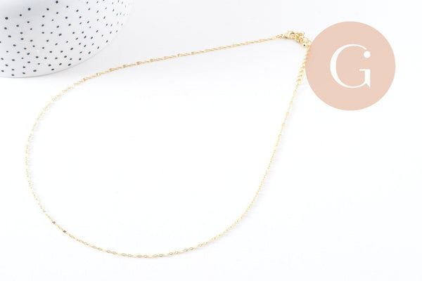 Chaine fine complète avec fermoir collier cuivre doré fantaisie 16K 1.3 mm-45cm, x1 (G0309)