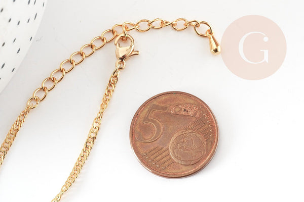 Chaine fine dorée maille singapour 16K 2.5 microns avec extension 1.5 mm- 45/50cm, collier complète dorée avec fermoir, x1 G9240
