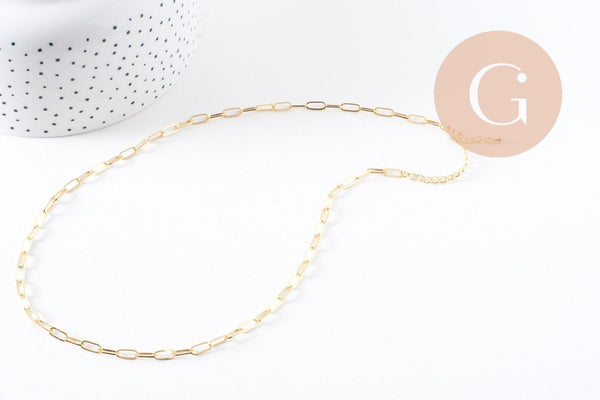 Chaine fine dorée rectangle 16K,chaine plaquée or 2.5 microns, chaine complète,chaine dorée,1.8 mm,43cm, x1 (G1845)