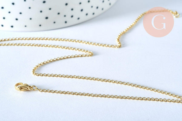 Chaine fine dorée rollo 14K, fourniture créative, chaine collier, chaine complète, dorure 14k,1.5 mm, 45cm, x1 G5800