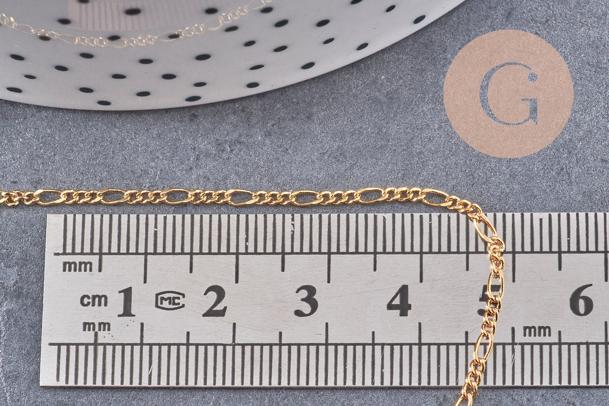 Chaine fine figaro 16K, fourniture créative, chaine bijou, création bijoux,chaine figaro,chaine dorée,1.8 mm, x 1 Mètre (G2604)