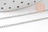 Collier Chaine fine laiton argenté boule facettes 1.2mm/45cm,chaine collier laiton argenté chaine complète avec fermoir x1 (G6201)