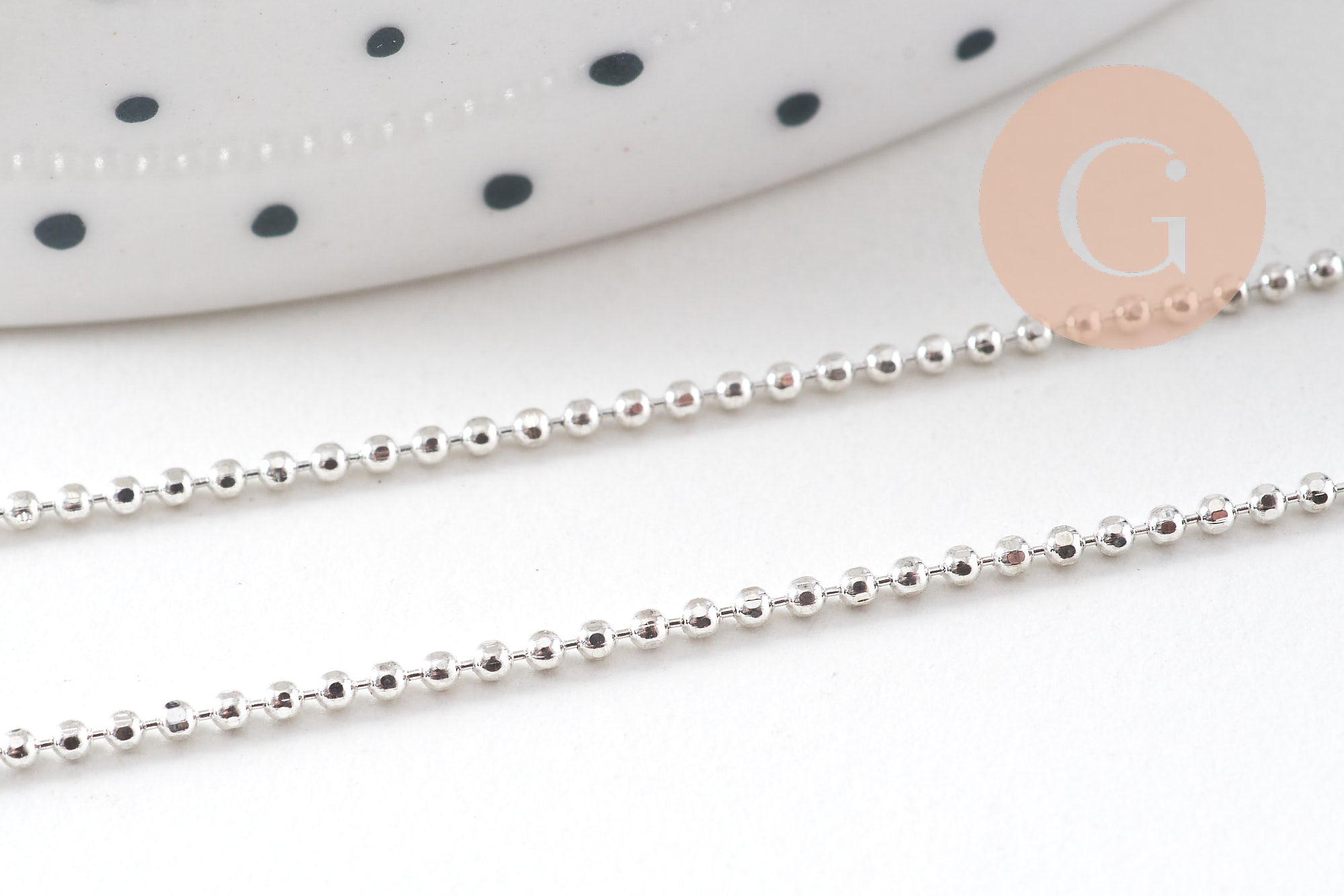 Collier Chaine fine laiton argenté boule facettes 1.2mm/45cm,chaine collier laiton argenté chaine complète avec fermoir x1 (G6201)