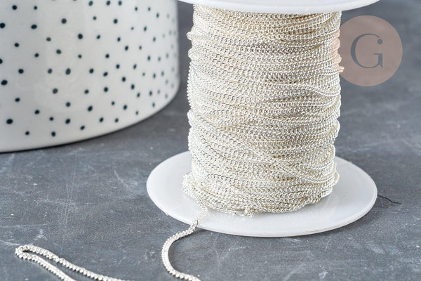 Chaine fine maille plate laiton argenté 1mm, x 5mètres (G2372)