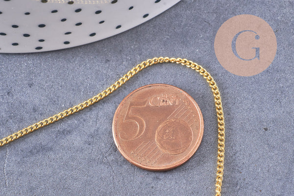 Chaine fine maille plate laiton doré 2mm, chaîne dorée, x1 bobine 92 mètres (G1768)