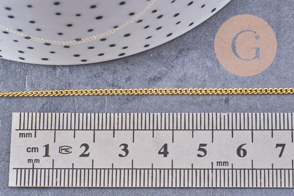 Chaine fine maille plate laiton doré 2mm, chaîne dorée, x1 bobine 92 mètres (G1768)