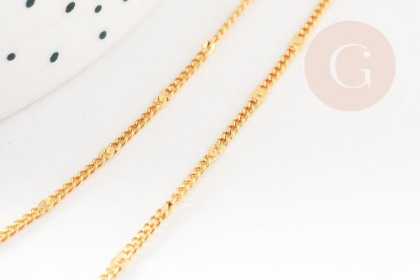 Chaine fine plate laiton doré 16K 1.5mm, fourniture création bijoux, x1mètre (G9231)