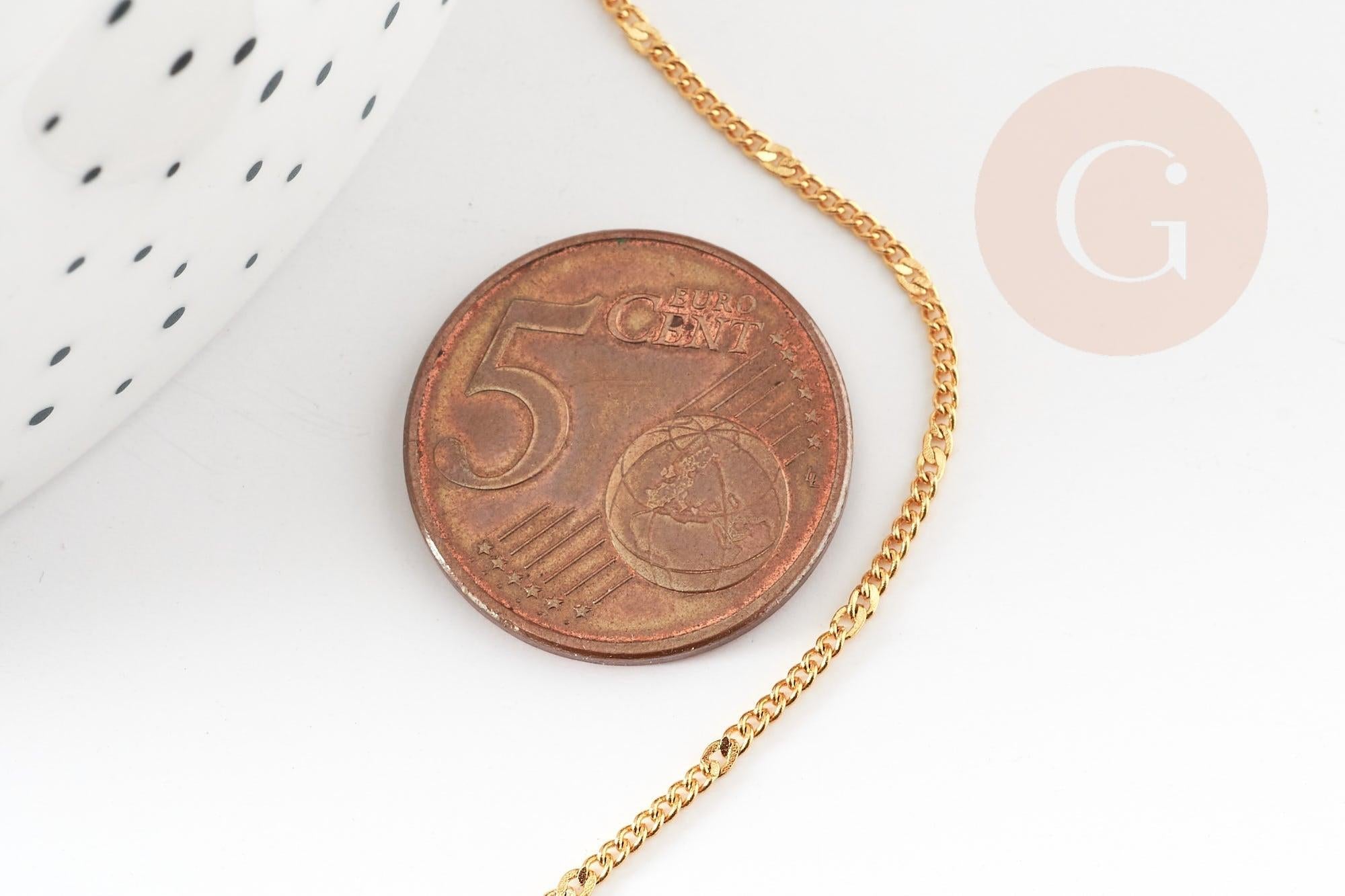 Chaine fine plate laiton doré 16K 1.5mm, fourniture création bijoux, x1mètre (G9231)