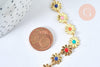 Chaine fleurs laiton doré 18 carats 13.5mm émail multicolore, x1 mètre (G6786)
