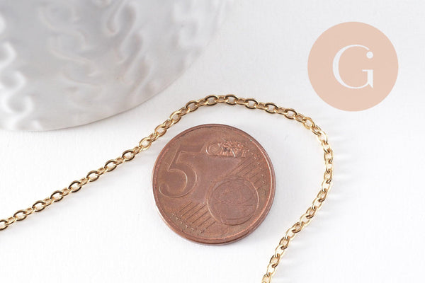 Chaine forçat acier 304 inoxydable doré IP 18k 2.5mm, x1 mètre (G10523)