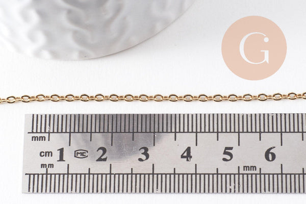 Chaine forçat acier 304 inoxydable doré IP 18k 2.5mm, x1 mètre (G10523)