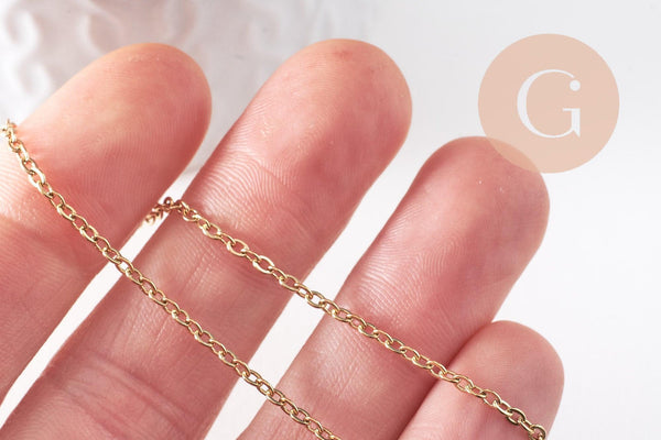 Chaine forçat acier 304 inoxydable doré IP 18k 2.5mm, x1 mètre (G10523)
