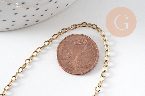 Chaine forçat acier 304 inoxydable dorée IP 14K 1.1mm, x1 mètre (G6073)