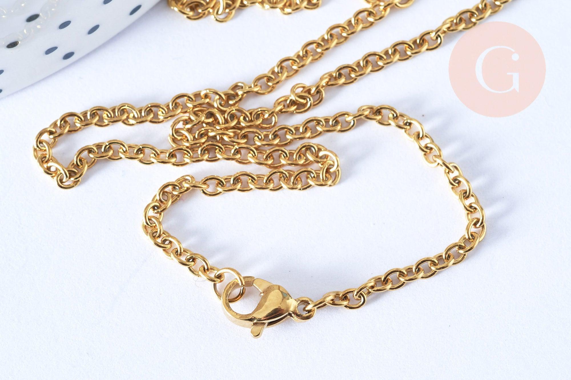 Collier chaine forçat acier inoxydable doré 59cm, x1 (G7245)