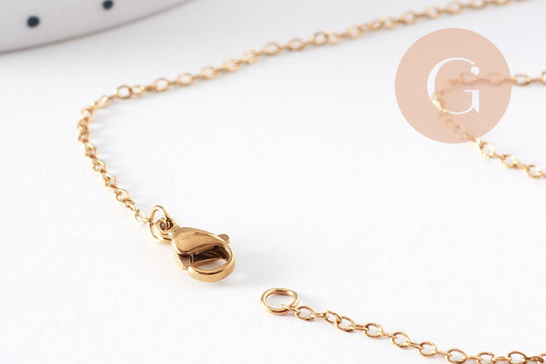 Chaine forçat acier inoxydable doré avec fermoir 1.5mm/50cm, x1 (G10265)