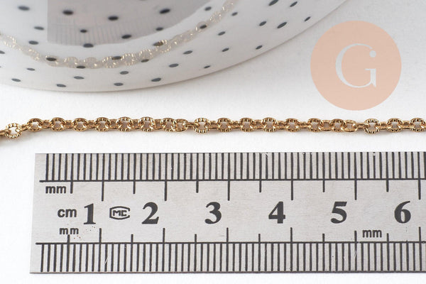 Chaine forçat texturée acier 304 inoxydable dorée IP 14K 2mm, x1 metre (G0448)