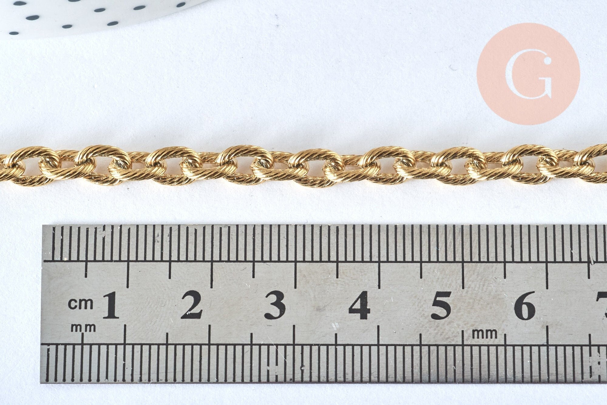 Chaine forçat texturée acier inoxydable doré IP 14k 7x5.5mm, x1 mètre (G6781)