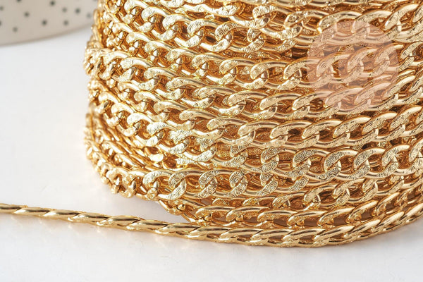 Chaîne gourmette aluminium doré non soudée 11.5x7x2mm, x1 mètre (G9111)