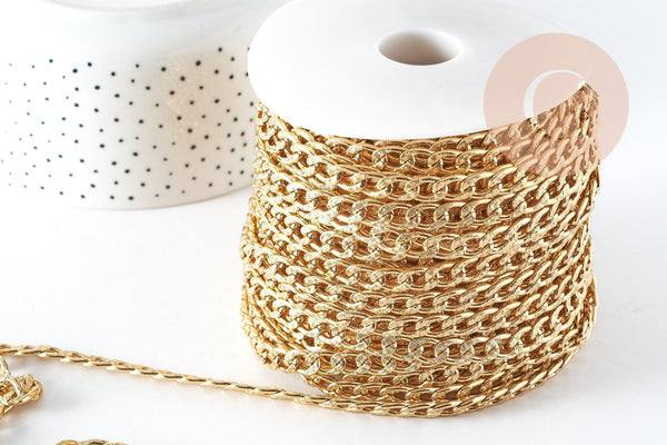 Chaîne gourmette aluminium doré non soudée 11.5x7x2mm, x1 mètre (G9111)