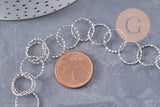 Chaine grande maille ronde texturée acier 304 inoxydable platine 13mm, x1 mètre (G10066)
