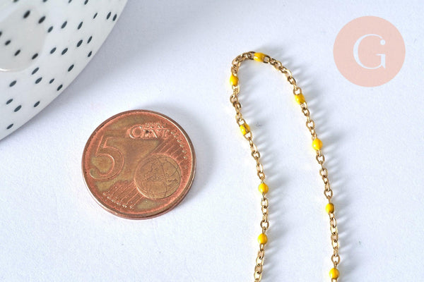 Chaine laiton doré 18k fantaisie résine jaune, chaine fantaisie dore,chaine complète,2mm,40cm, x1 G3487
