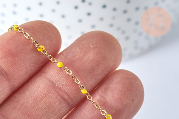 Chaine laiton doré 18k fantaisie résine jaune, chaine fantaisie dore,chaine complète,2mm,40cm, x1 G3487