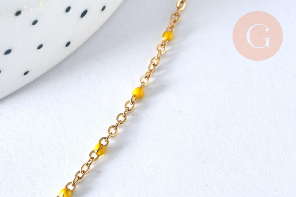 Chaine laiton doré 18k fantaisie résine jaune, chaine fantaisie dore,chaine complète,2mm,40cm, x1 G3487