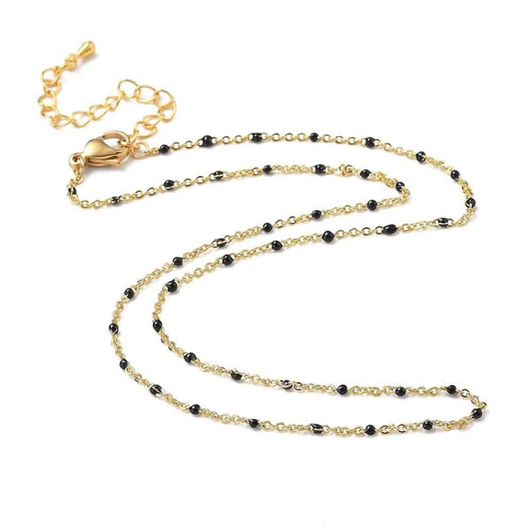 Chaine laiton doré 18k fantaisie résine noire 2mm,40cm, x1 (G3132)