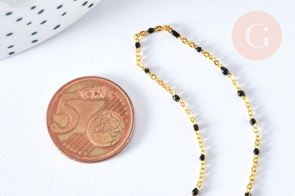 Chaine laiton doré 18k fantaisie résine noire 2mm,40cm, x1 (G3132)