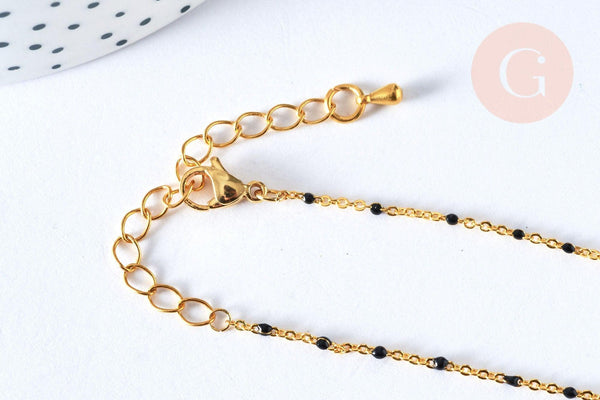 Chaine laiton doré 18k fantaisie résine noire 2mm,40cm, x1 (G3132)