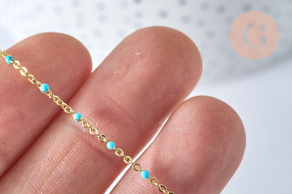 Chaine laiton doré 18k fantaisie résine turquoise 2mm,40cm, x1 (G3152)