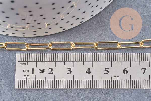 Chaine laiton doré 18k maille rectangle large,14x4.5mm, x 1Mètre (G2549)