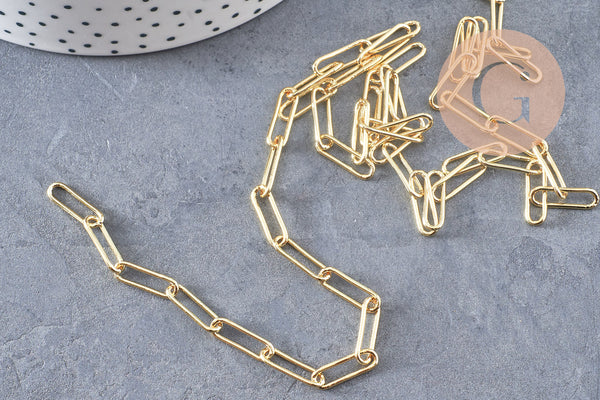 Chaine laiton doré 18k maille rectangle large,14x4.5mm, x 1Mètre (G2549)