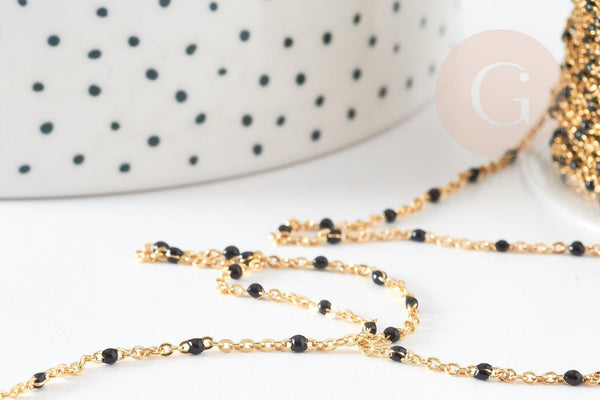 Chaine laiton doré 18k résine noire 2mm, création bijoux,chaine fantaisie dore,chaine complète, x1 mètre G5348