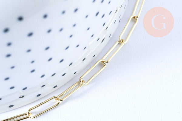 Chaine laiton doré clair maille rectangle,chaine collier,création bijoux,chaine large,12x3.5mm,chaine complète, x1 (G2573)