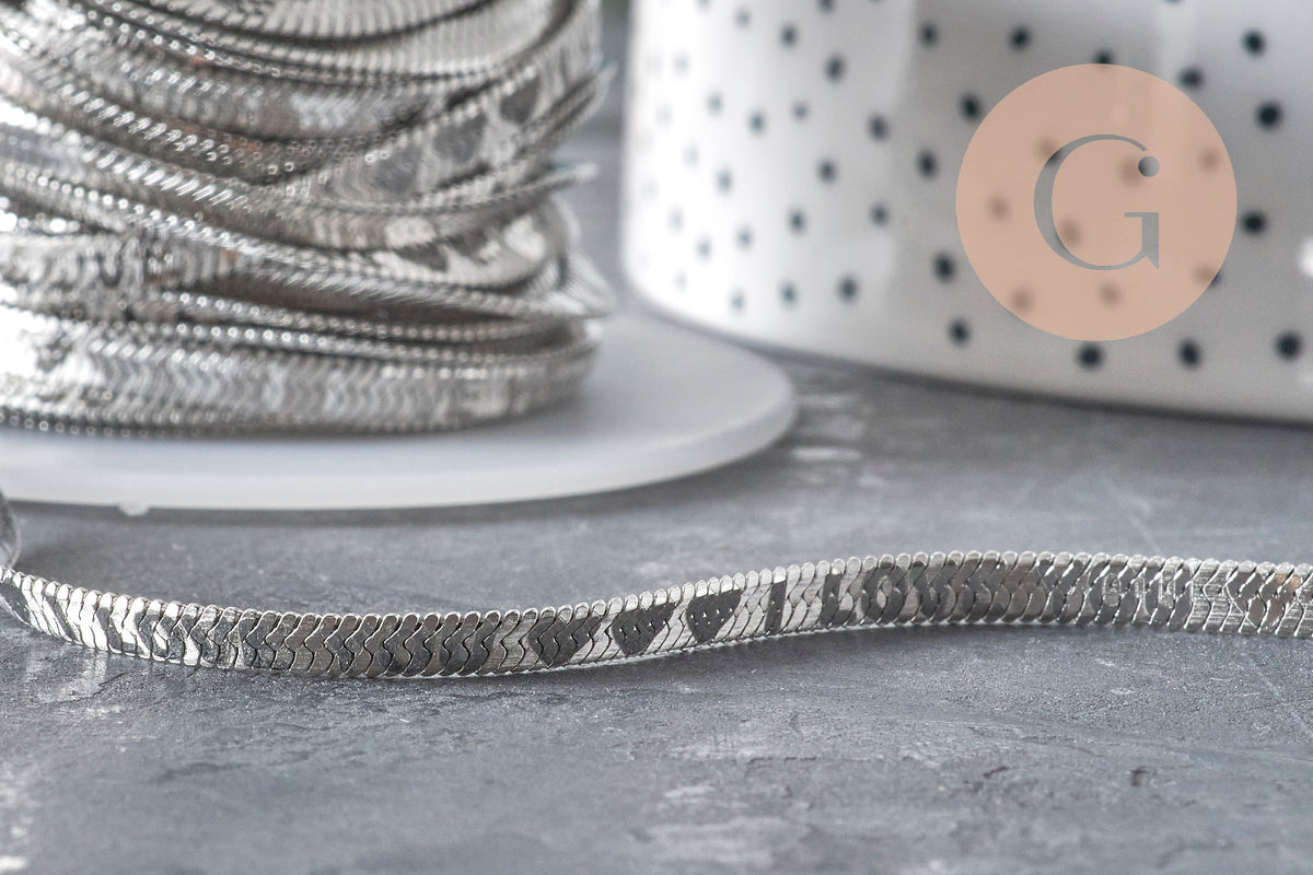 Chaine maille Herringbone acier 304 inoxydable platine 4mm, x1 mètre (G11335)-Gingerlily Perles