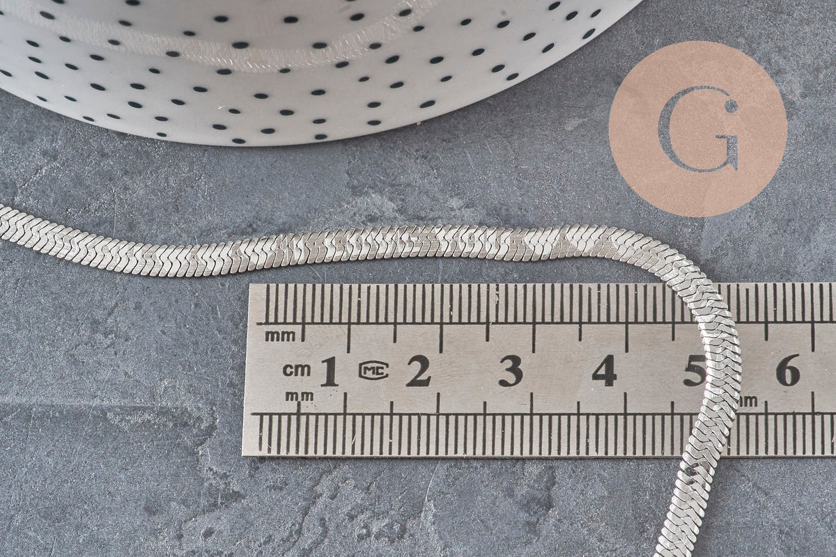 Chaine maille Herringbone acier 304 inoxydable platine 4mm, x1 mètre (G11335)-Gingerlily Perles