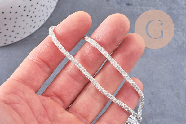 Chaine maille argentée chaine complète,création collier, fournitures argent,5 mm, 40cm, x1 (G1504)