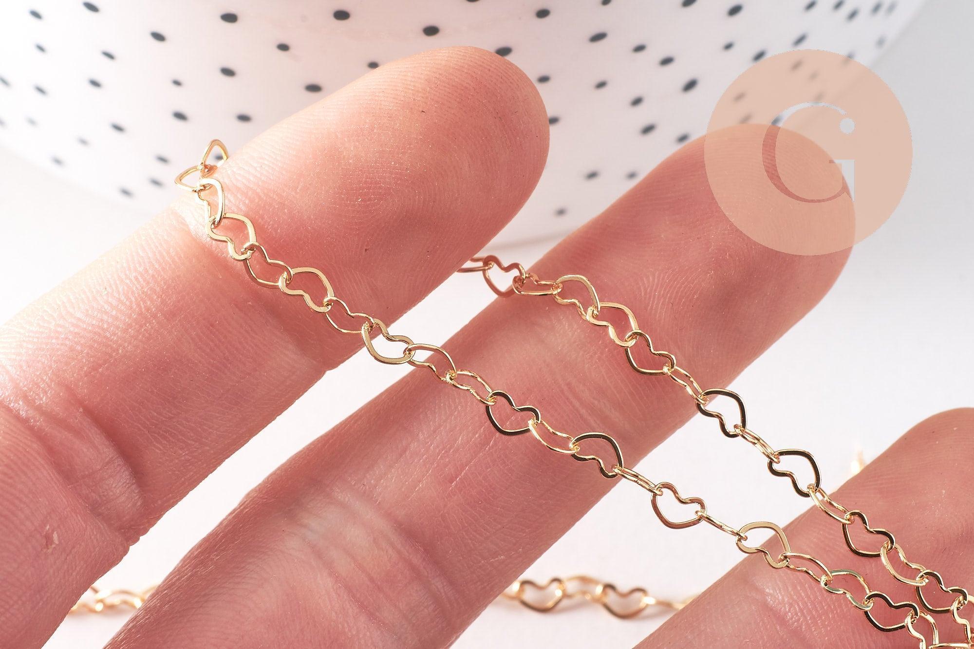 Chaine maille coeur laiton doré 18K 3mm, x1 mètre (G10519)