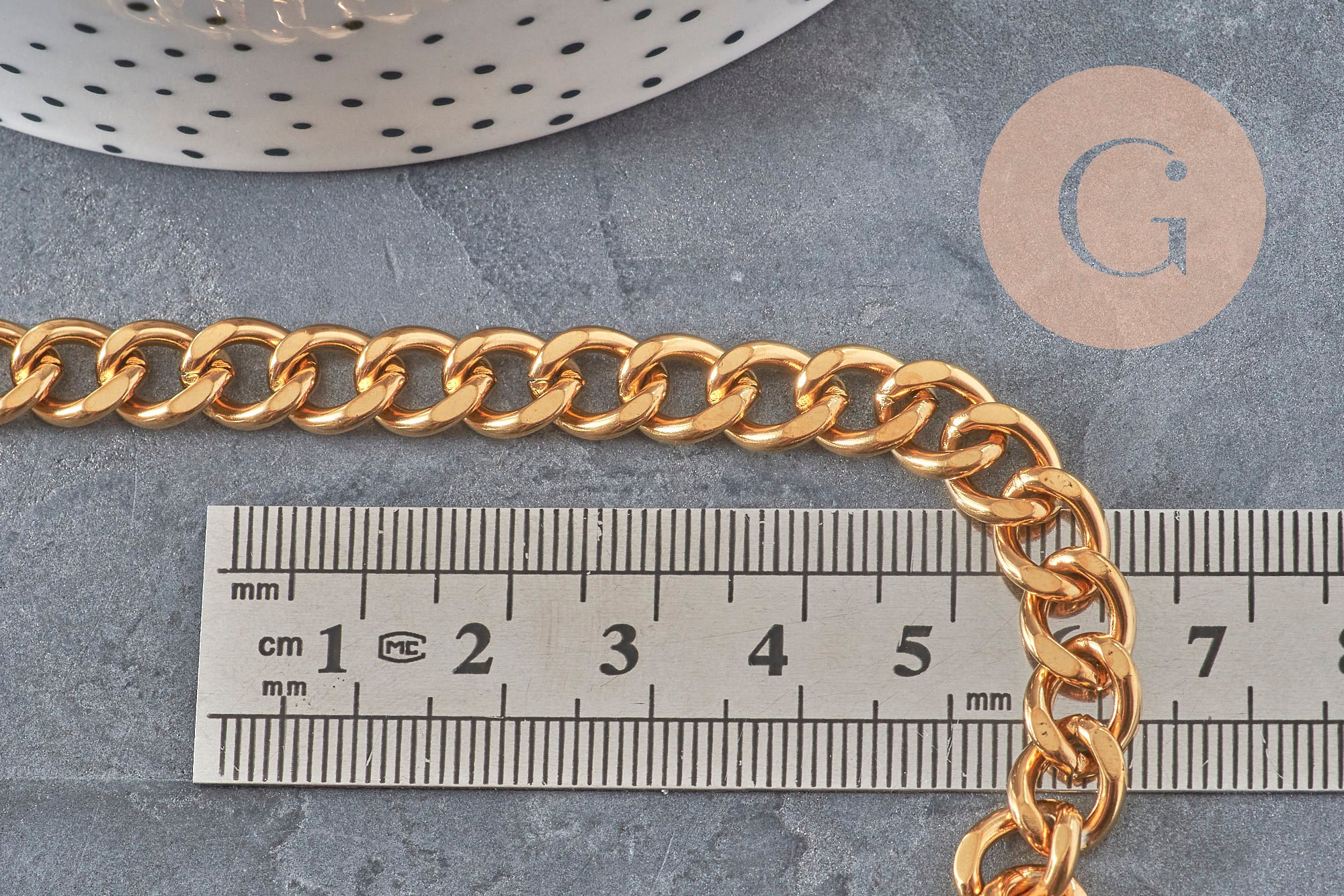Cadena de eslabones curvos de acero inoxidable 304 IP dorado de 10 mm, x1 metro (G11232)