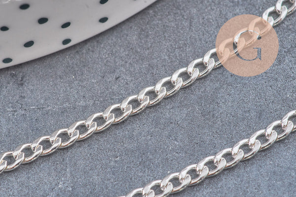 Chaine maille courbe plate acier 304 inoxydable argenté 4.5x3mm, x1 mètre (G10867)