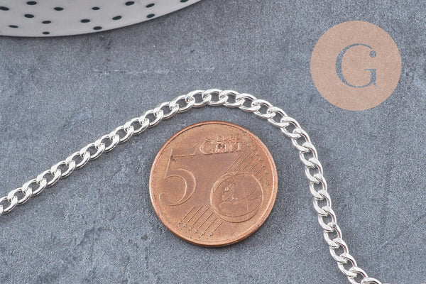 Chaine maille courbe plate acier 304 inoxydable argenté 4.5x3mm, x1 mètre (G10867)