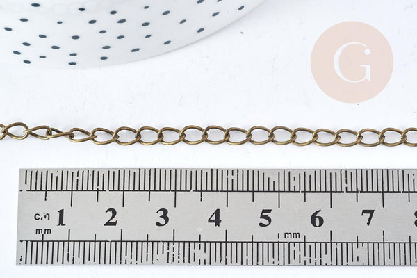 Chaine maille curb fer bronze 6mm,chaine création bijoux vintage, grossiste chaine, x1 metre (G8566)